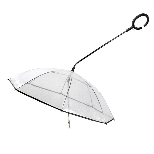 Telescopic Handle Transparent Pet Umbrella with Dog Leash for Rain Walking