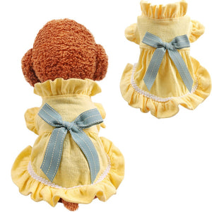 Yellow Pleated Summer Dress For Dogs Yellow Lace High Collar Dog Clothes Big Bowknot Tutu Dress For Ladies 2020 Pet Apparel 9562